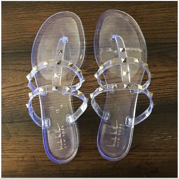 NICOLE MILLER CLEAR PYRAMID STUD SANDALS - Picture 2 of 7